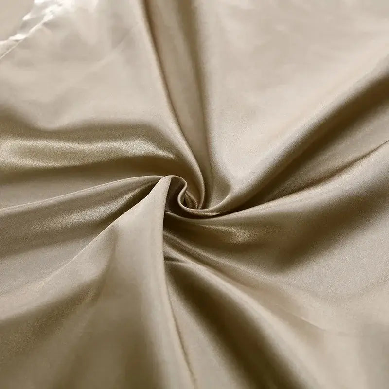 Beige satin duvet cover from decorbites luxury silk bedding set with smooth glossy finish and subtle sheen
