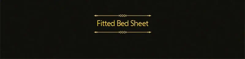 Gold fitted sheet text on black background for DecorBites™ luxury silk bedding set with duvet cover queen king
