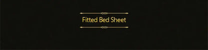 Gold fitted sheet text on black background for DecorBites™ luxury silk bedding set with duvet cover queen king
