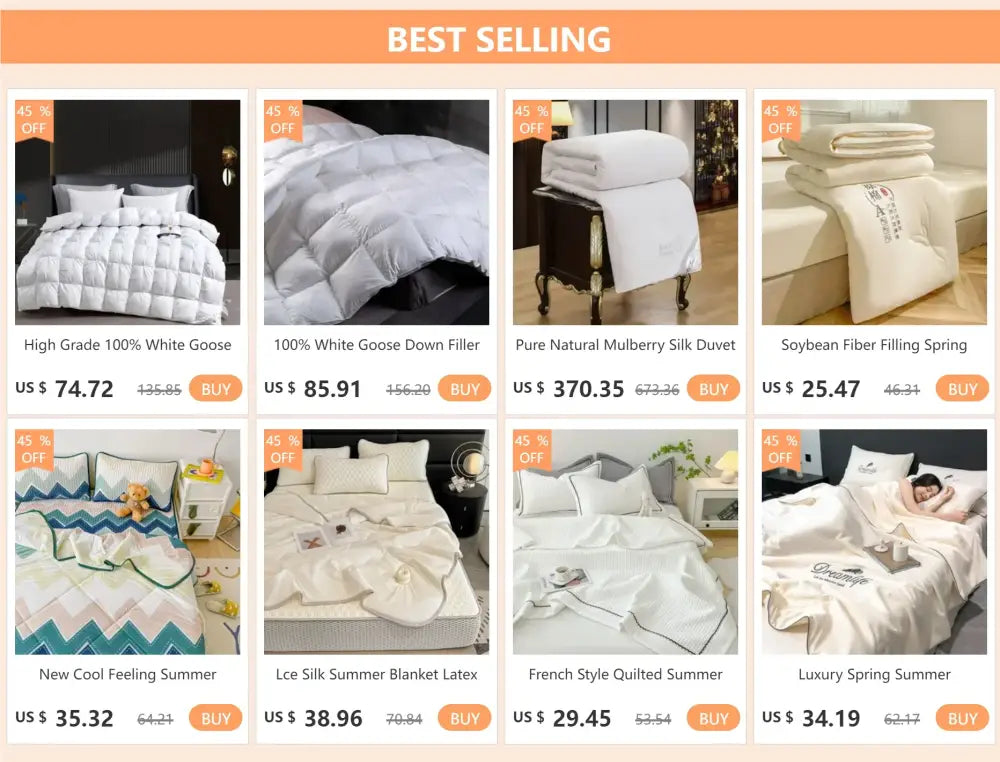 White goose down comforter with plush quilted texture in decorbites™ luxury silk bedding set with fitted sheet