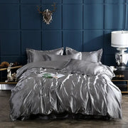 Decorbites luxury solid color pcduvet cover satin bed set in shiny silver with matching pillows for twin to king width bed