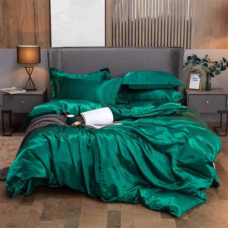 Emerald green satin solid color bedding set with glossy finish by decorbites luxury pcduvet cover for width bed