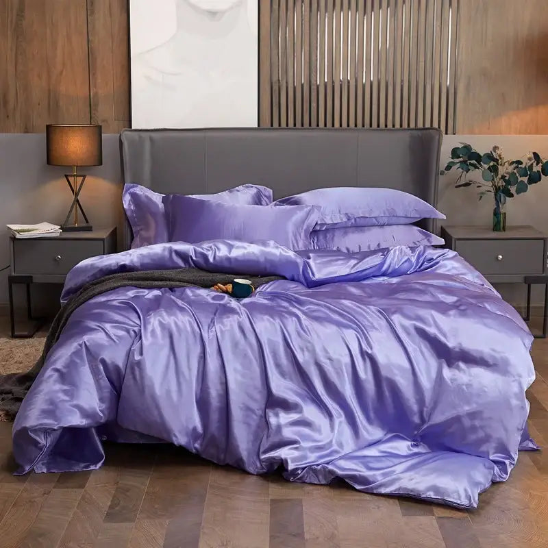 Lush lavender solid color satin bedding set by decorbites with glossy finish for width bed pcduvet cover use