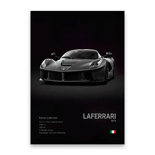 Black ferrari laferrari 2013 canvas wall art showcasing sleek design and prancing horse emblem for luxury decor