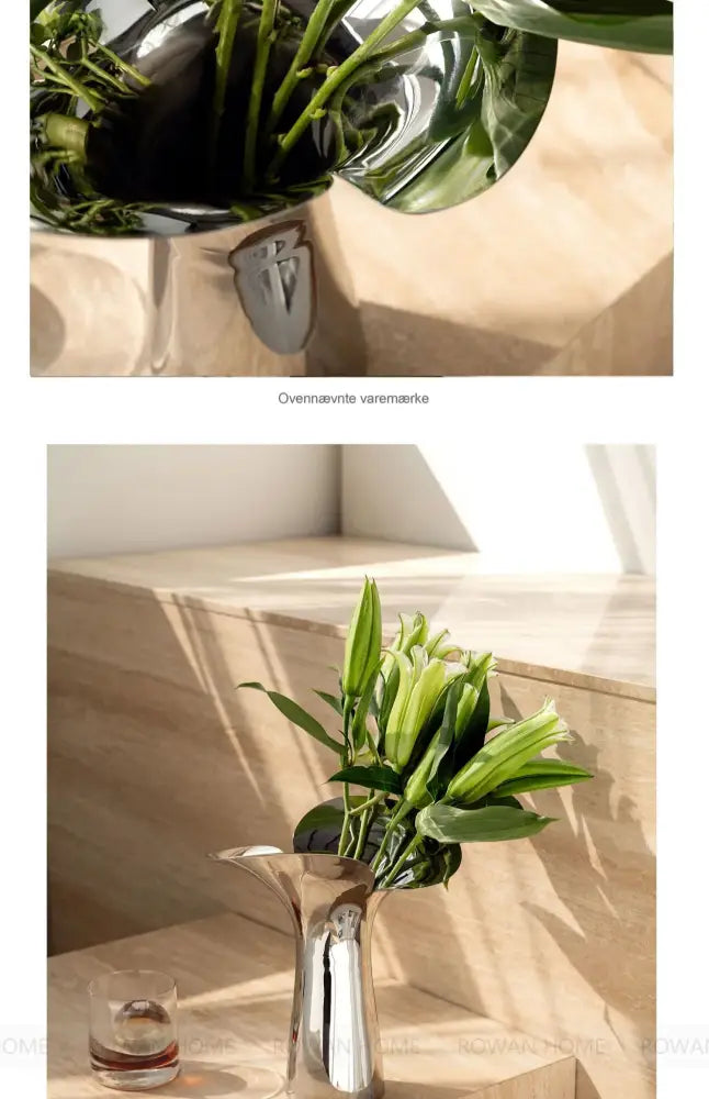 Decorbites™ luxury stainless steel vase in shiny silver with sleek modern design and flared opening for home decor