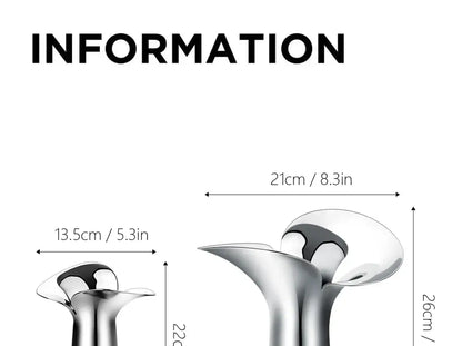 Silver sleekly curved flower-shaped luxury stainless steel vase by decorbites for elegant home decor display