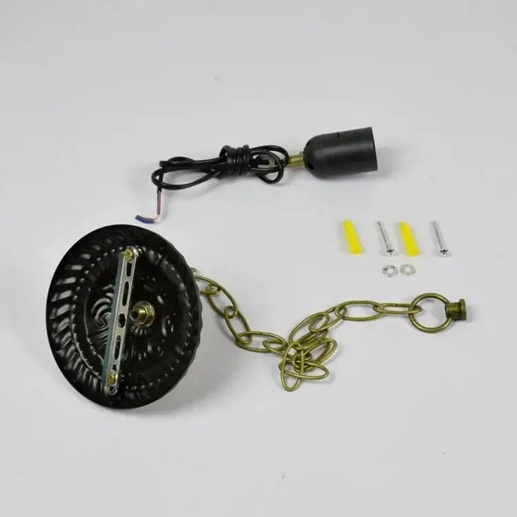 Black ornate DecorBites™ luxury Tiffany style stained glass pendant light with brass chain and matching hardware ceiling fixture