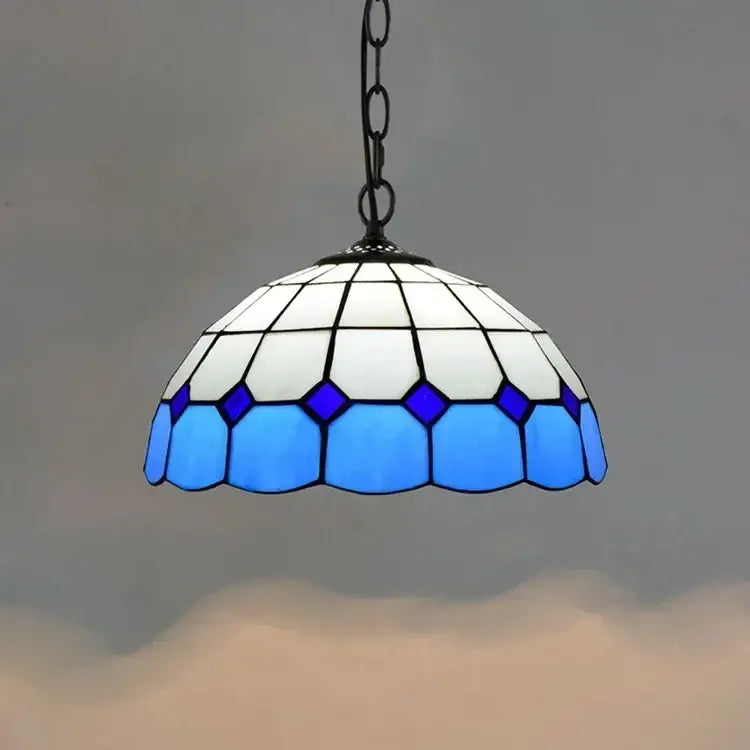 Decorbites™ luxury tiffany style stained glass pendant light with blue and white glass and black chain suspension