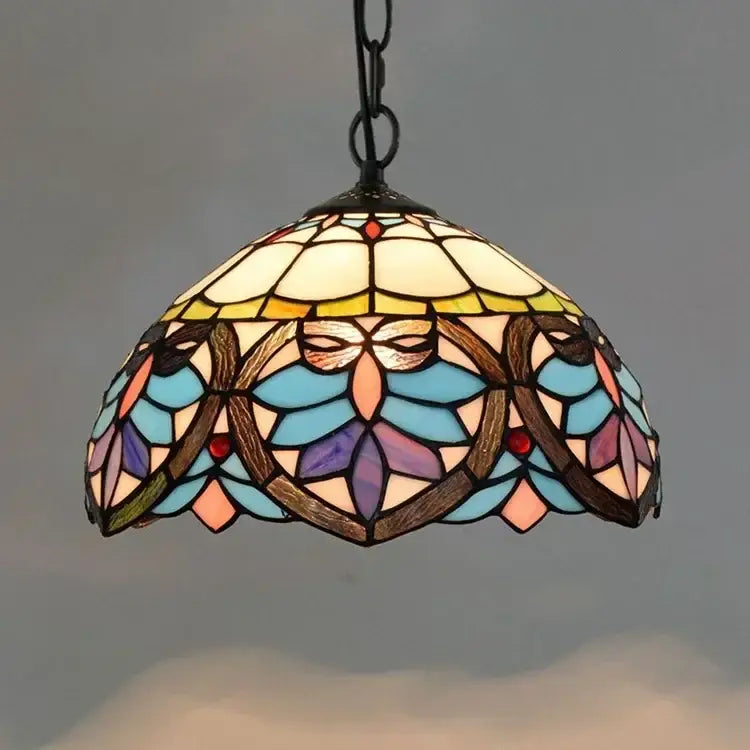 Decorbites luxury tiffany style stained glass pendant light with colorful floral and geometric glass pendant shade