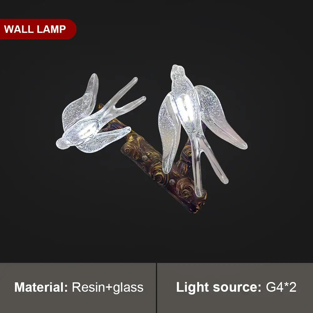 DecorBites™ luxury vintage glass bird chandelier featuring clear glass and resin swallow-shaped wall lamps with intricate detailing
