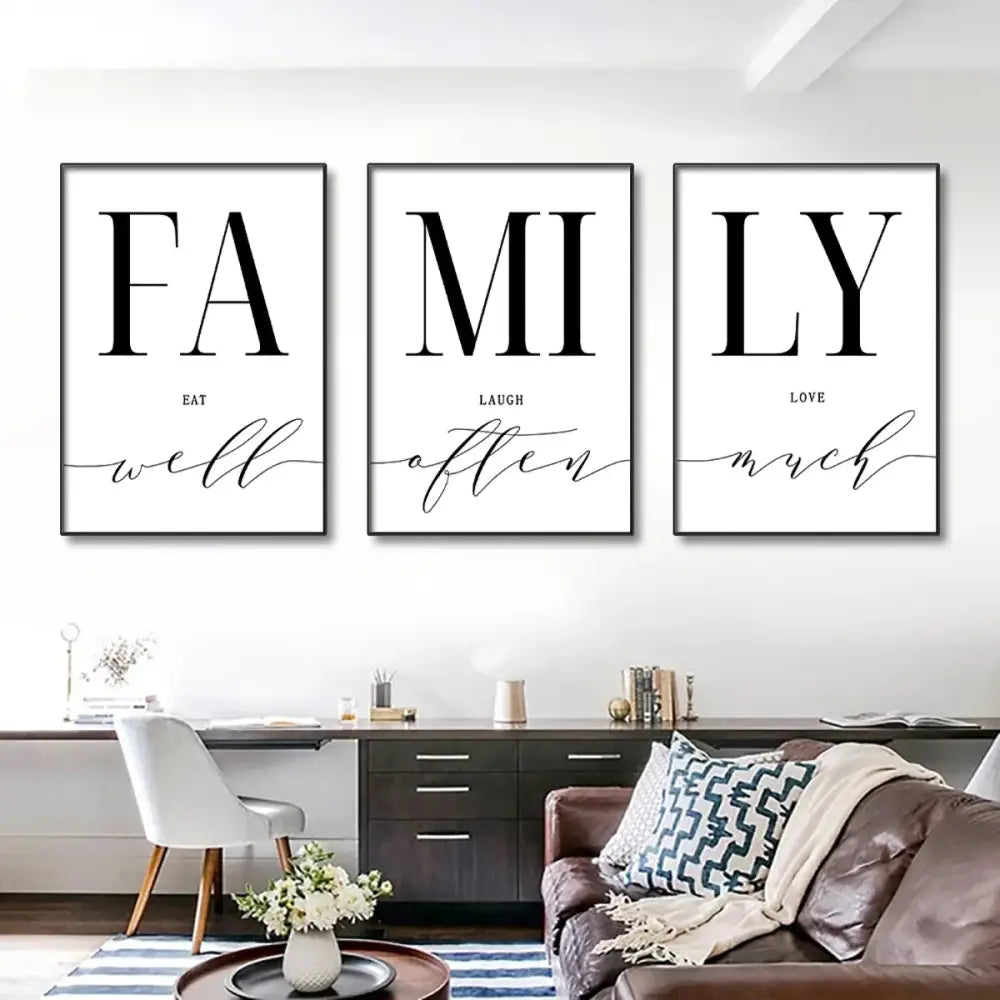 Decorbites luxury wall art set featuring three black and white serif prints for living room wall art decor