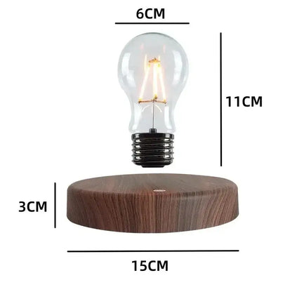 A decorbites magnetic levitation lamp featuring a floating vintage-style clear glass led bulb above a wooden base