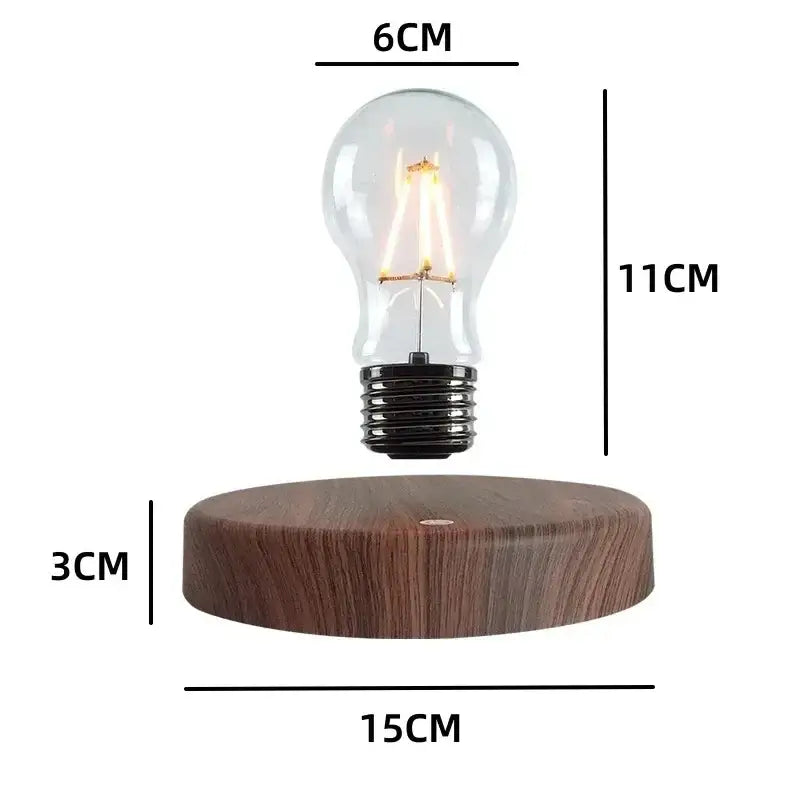 A decorbites magnetic levitation lamp featuring a floating vintage-style clear glass led bulb above a wooden base
