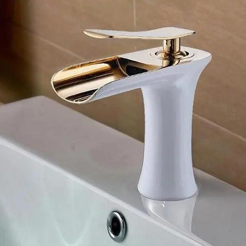 Mai - Single Handle Gold Bathroom Faucet - White & Golden