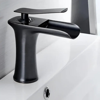 Decorbites™ mai single handle gold bathroom faucet with black matte finish and sleek curved spout design