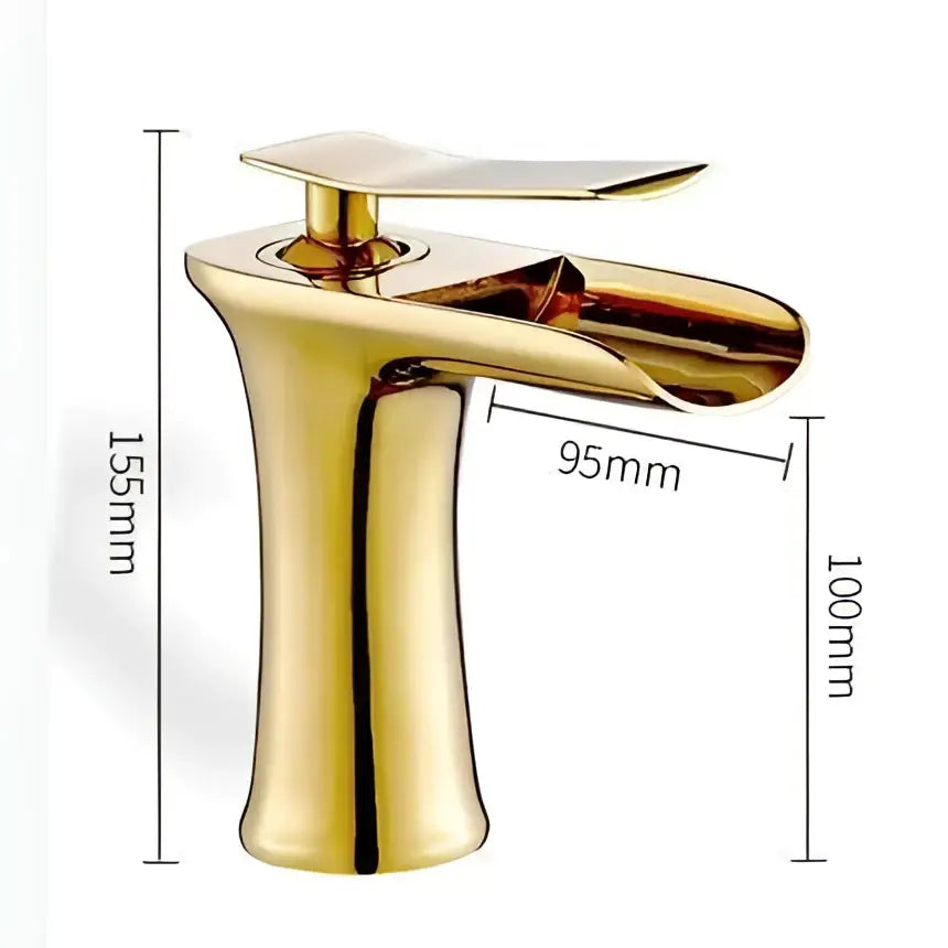 Gold bathroom faucet decorbites mai with single handle and waterfall spout in a sleek minimalist design