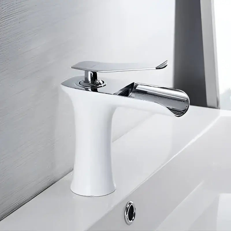 Modern chrome-finished faucet with white ceramic base for decorbites™ mai single handle gold bathroom faucet design