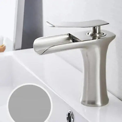 DecorBites™ Mai single handle gold bathroom faucet with stainless steel waterfall spout and brushed finish