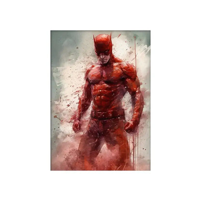 Decorbites™ marvel canvas wall art print featuring a muscular daredevil superhero in red and black suit on canvas wall