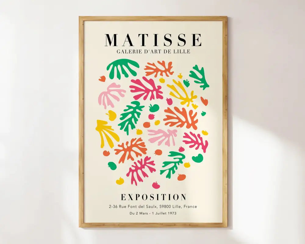 A framed decorbites™ matisse floral art print featuring vibrant coral-like shapes from the market matisse collection