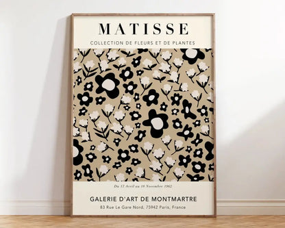 A decorbites™ matisse floral art print with minimalist black and white botanical cut on beige for exhibition paintings