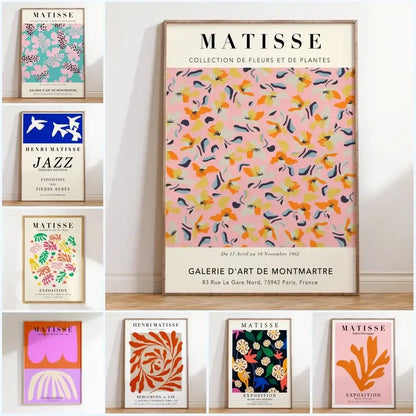 A framed floral art print from decorbites featuring vibrant pink background and abstract flowers matisse style