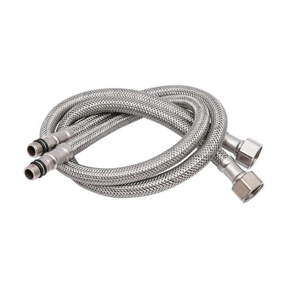 Silver braided metal hose with threaded connectors for matte black bathroom faucet with dual water modes installation
