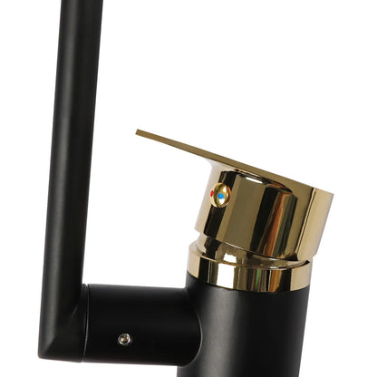 Matte black and gold bathroom faucet with dual water modes and a sleek minimalist modern design by decorbites