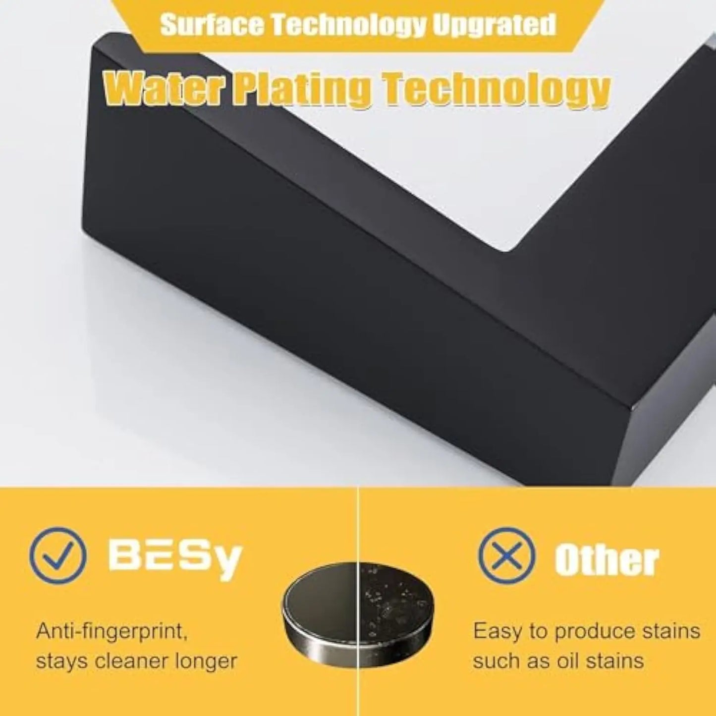 Matte black decorbites™ bathroom faucet with water plating technology for anti-fingerprint durability and sleek sink faucet design