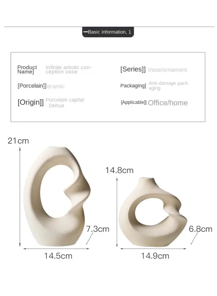 Cream-colored abstract matte ceramic vase set by decorbites with organic flowing curves for modern home decor