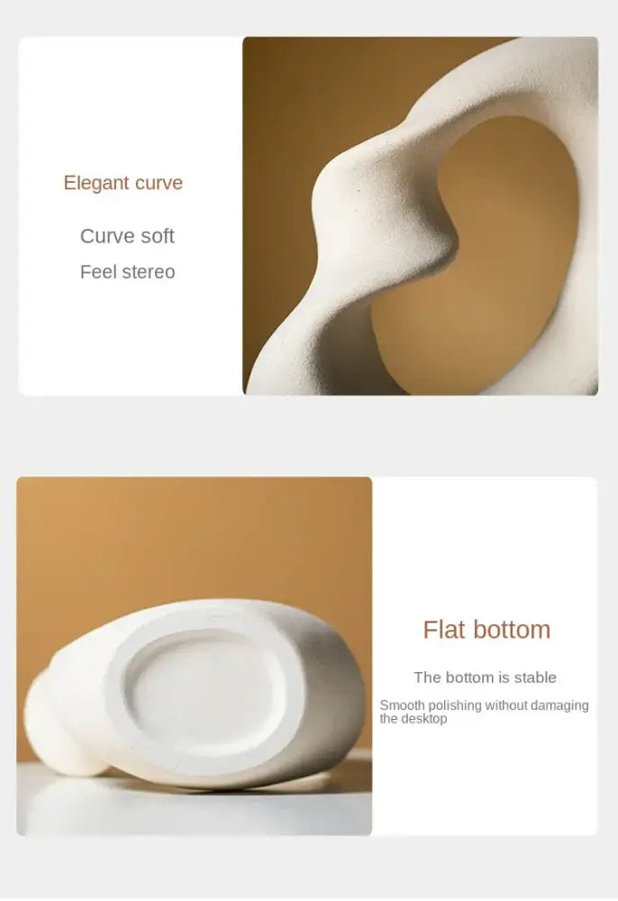 A smooth white matte ceramic vase set featuring an elegant flowing curve for modern home decor placement