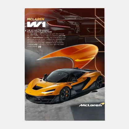 Decorbites mclaren p1 gtr luxury poster featuring orange and black hypercar with sleek aerodynamic design for living room