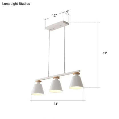Decorbites metal 3-light island pendant with white conical shades and wooden accents for dining room 110v-120v led incandescent fluorescent
