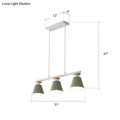 Decorbites metal 3-light island pendant with matte sage green conical shades for dining room 110v-120v led green