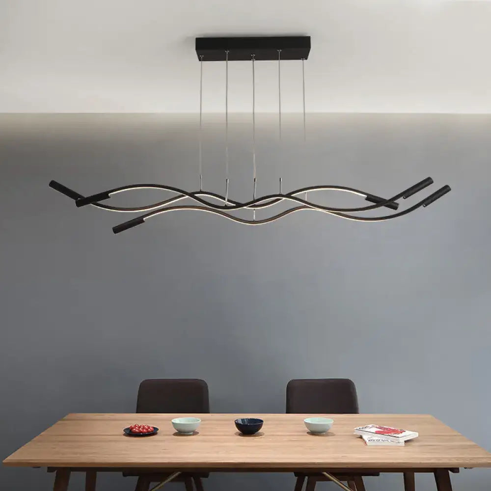Modern style DecorBites metal artistic black and silver wave-shaped LED light fixture for dining room island