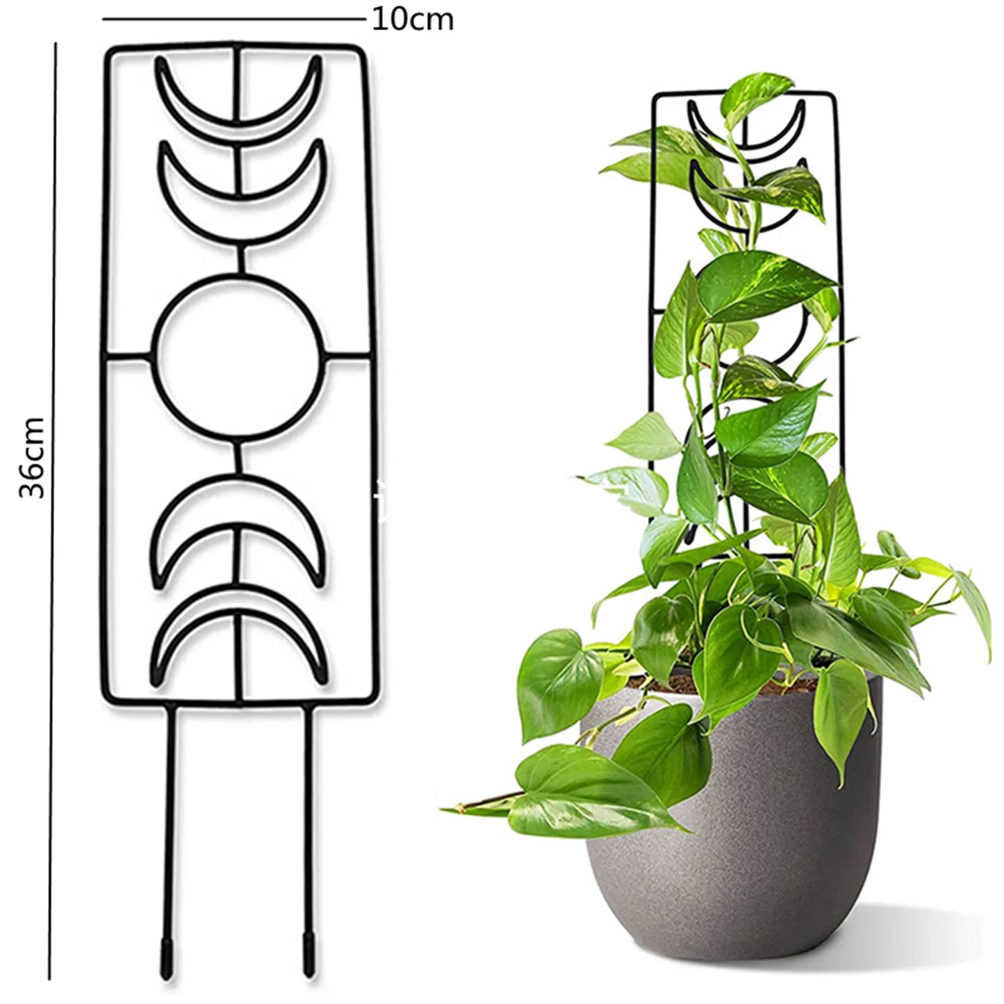 Decorbites™ black metal garden plant stand with crescent moon and circle design for indoor and outdoor use