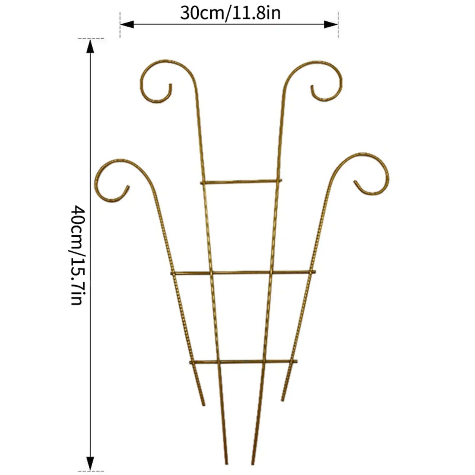 DecorBites metal garden plant stand gold-colored metal with ornate curved tops and grid design for indoor and outdoor use