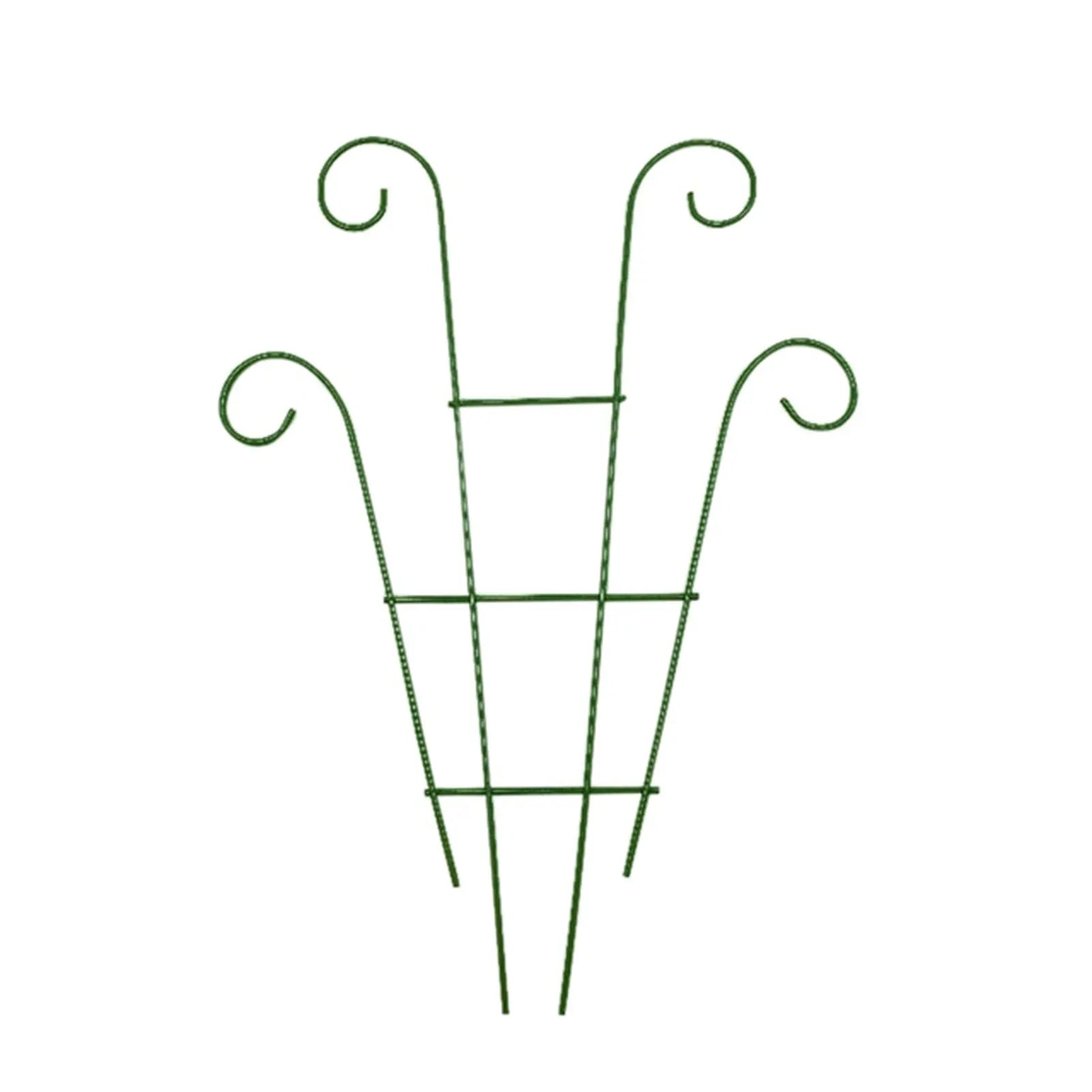 Green metal garden plant stand with curved decorative tops for indoor and outdoor metal garden plant support