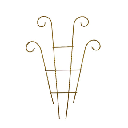 Gold-colored metal garden plant stand with three curved ornate tops for indoor and outdoor plant growth from decorbites