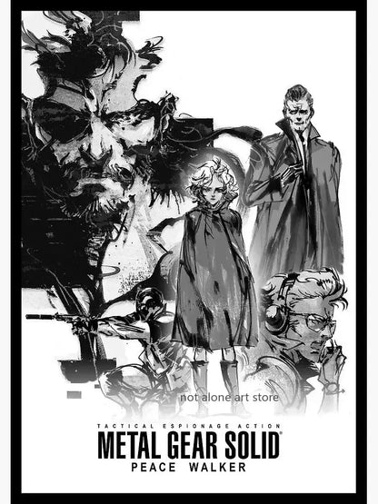 Black-and-white metal gear solid art poster featuring stylized character portraits on canvas print by decorbites