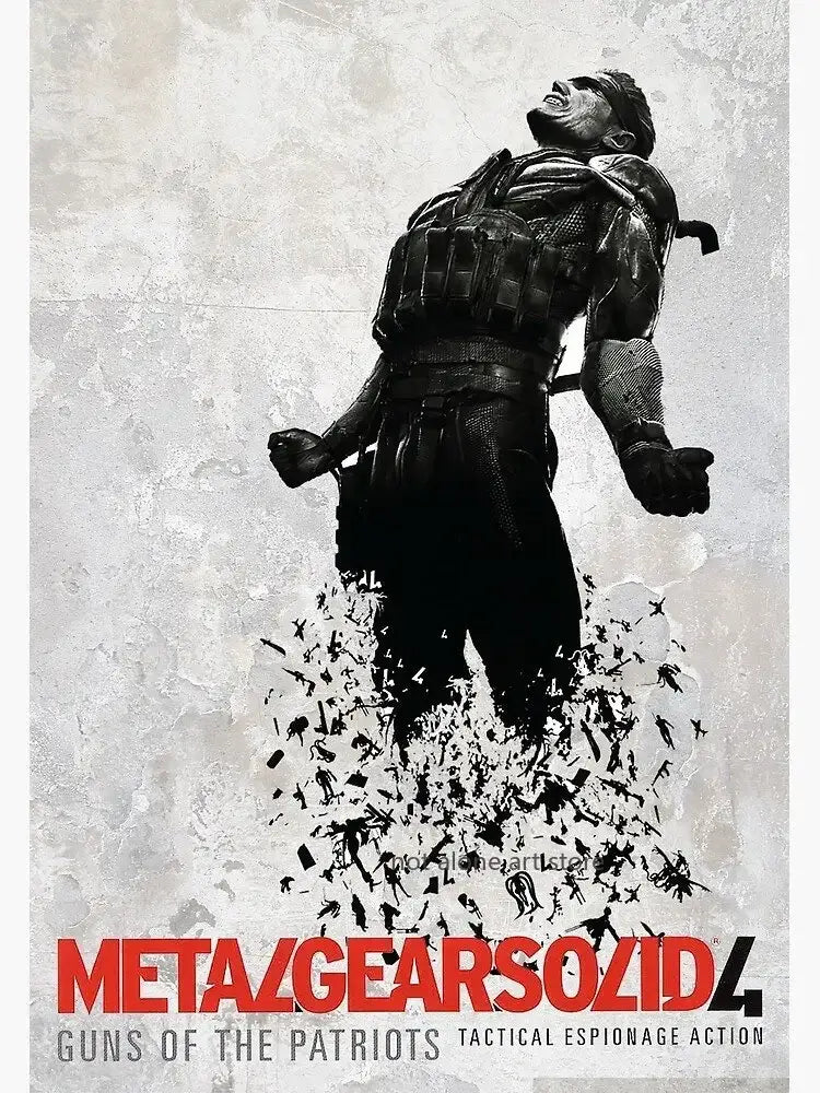 Decorbites™ metal gear solid art poster canvas print featuring a black tactical soldier figure with debris details