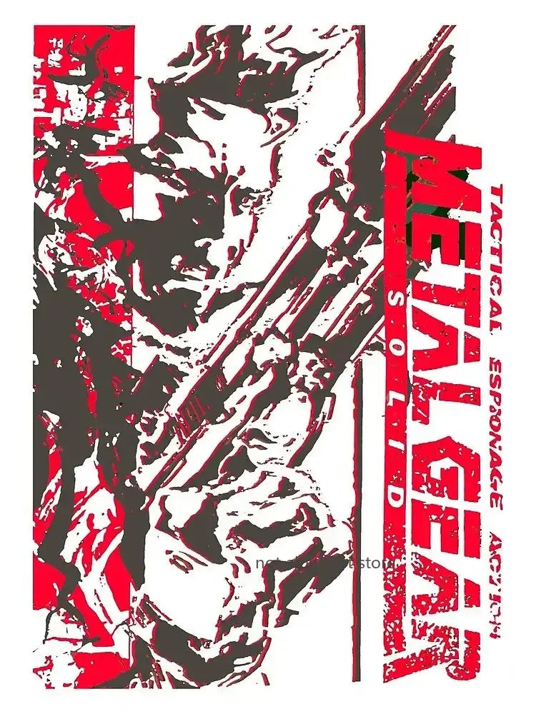 Red and black stylized graphic metal gear solid art poster canvas print by decorbites for wall decor