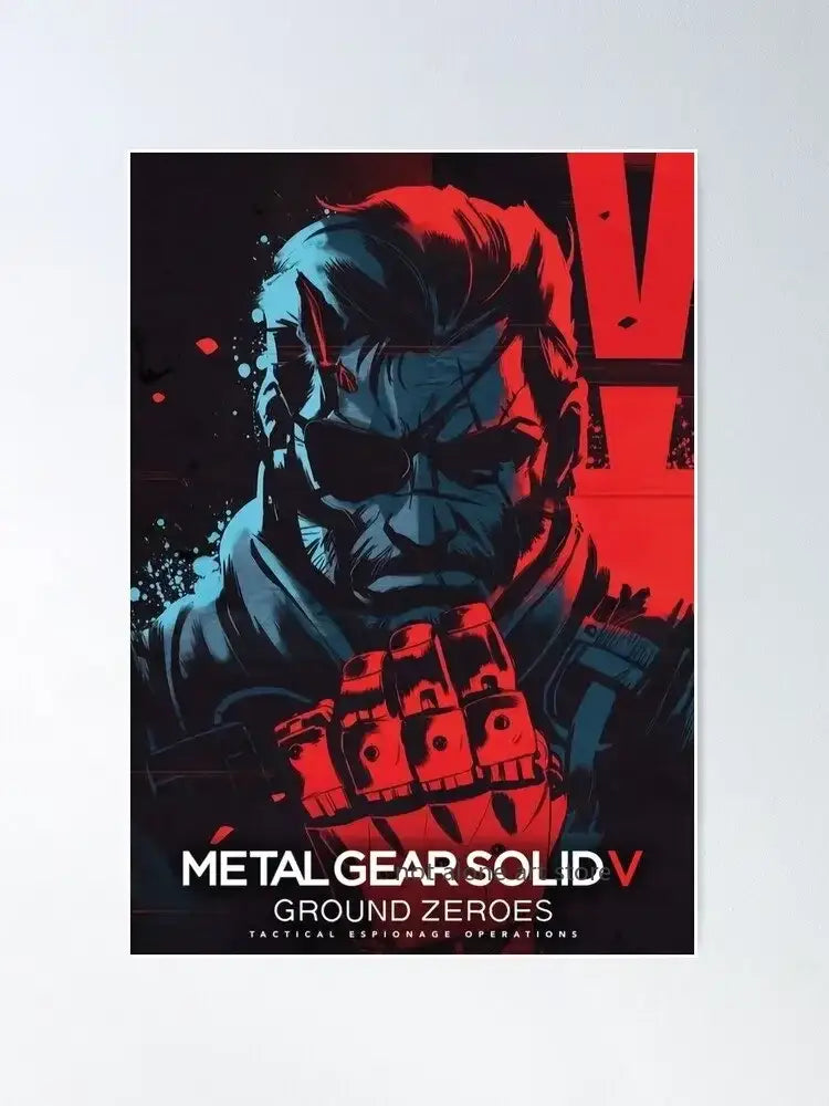 Decorbites™ metal gear solid art poster canvas print featuring a tactical character with red and blue accents