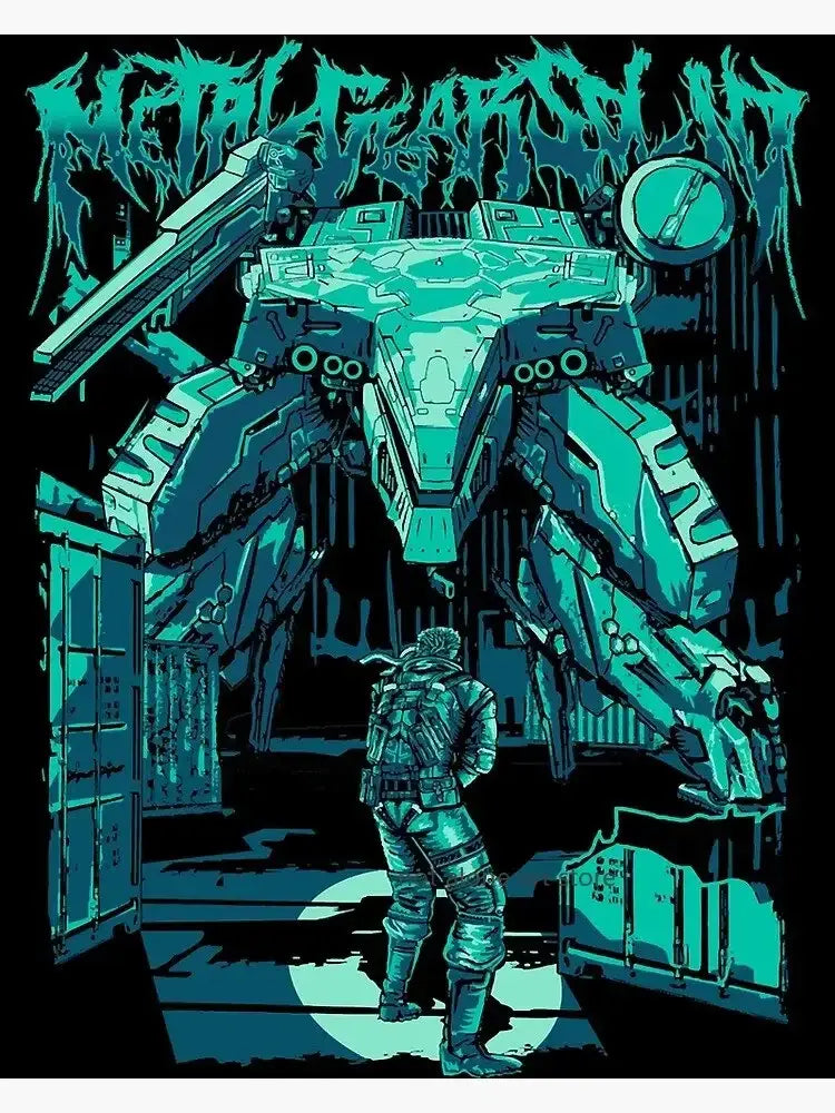 Teal metal gear solid mechanical walker illustration on canvas print from decorbites metal gear art poster series