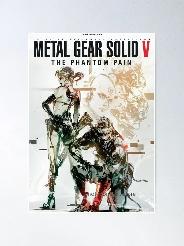 Decorbites™ metal gear solid art poster canvas print featuring stylized characters in tactical gear on white background