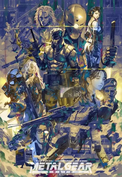 Vibrant stylized canvas print poster of metal gear solid v the phantom pain by DecorBites for metal gear fans
