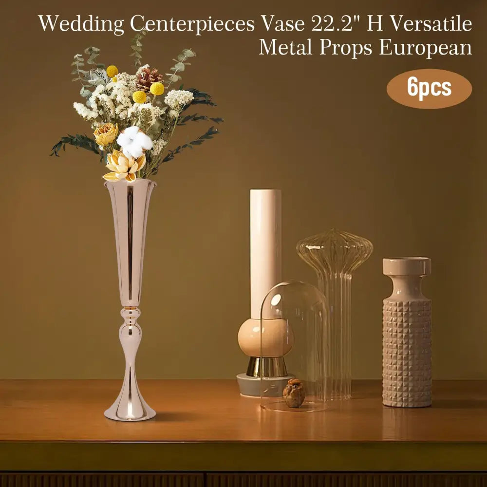 Decorbites™ metal golden flower stand vase candle holder with shiny metallic finish tall slender design and flared base