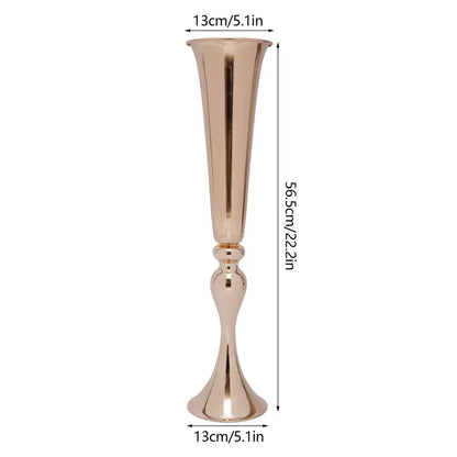 DecorBites metal golden flower stand vase candle holder in rose gold metallic with a flared top and base design
