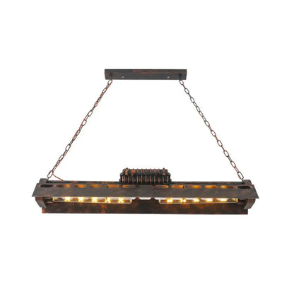 DecorBites metal island lighting fixture with copper finish rectangular frame and chain suspension for head restaurant billiard use
