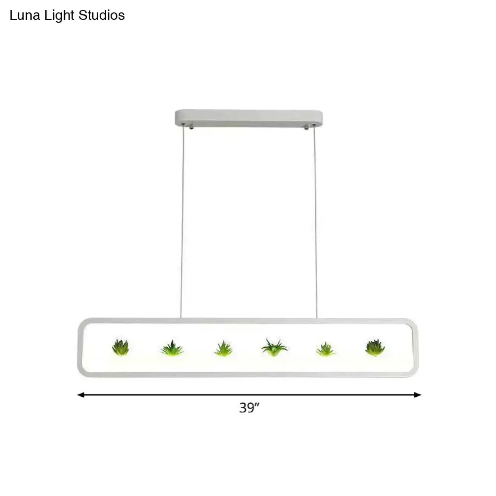 Modern white metal led hanging light with six green succulents for restaurants 110v-120v 220v-240v decorbites metal led hanging